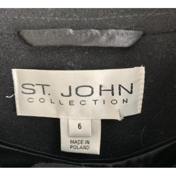 St John Collection Size 6 Black Over Coat Wool Cashmere 6711 Women GUC Belt - Picture 5 of 15